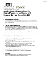 Document preview: Form DHS-3525-ENG Application and Renewal Form for Medical Assistance for Women With Breast and Cervical Cancer (Ma-Bc) - Minnesota