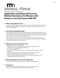 Form DHS-3525-ENG Application and Renewal Form for Medical Assistance for Women With Breast and Cervical Cancer (Ma-Bc) - Minnesota