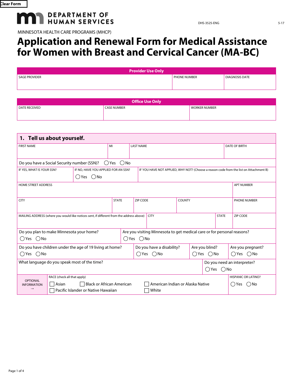 Form DHS-3525-ENG Application and Renewal Form for Medical Assistance for Women With Breast and Cervical Cancer (Ma-Bc) - Minnesota, Page 3