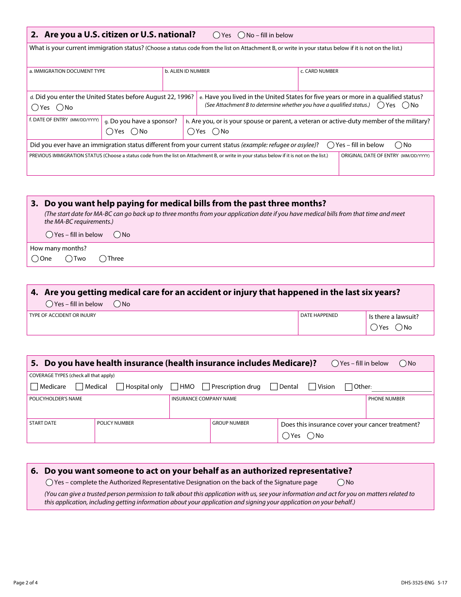 Form DHS-3525-ENG Application and Renewal Form for Medical Assistance for Women With Breast and Cervical Cancer (Ma-Bc) - Minnesota, Page 4
