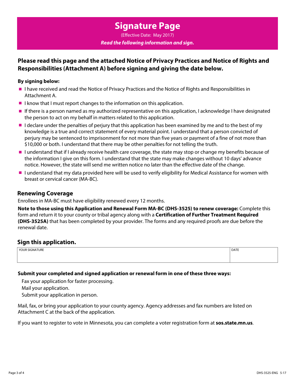 Form DHS-3525-ENG Application and Renewal Form for Medical Assistance for Women With Breast and Cervical Cancer (Ma-Bc) - Minnesota, Page 5