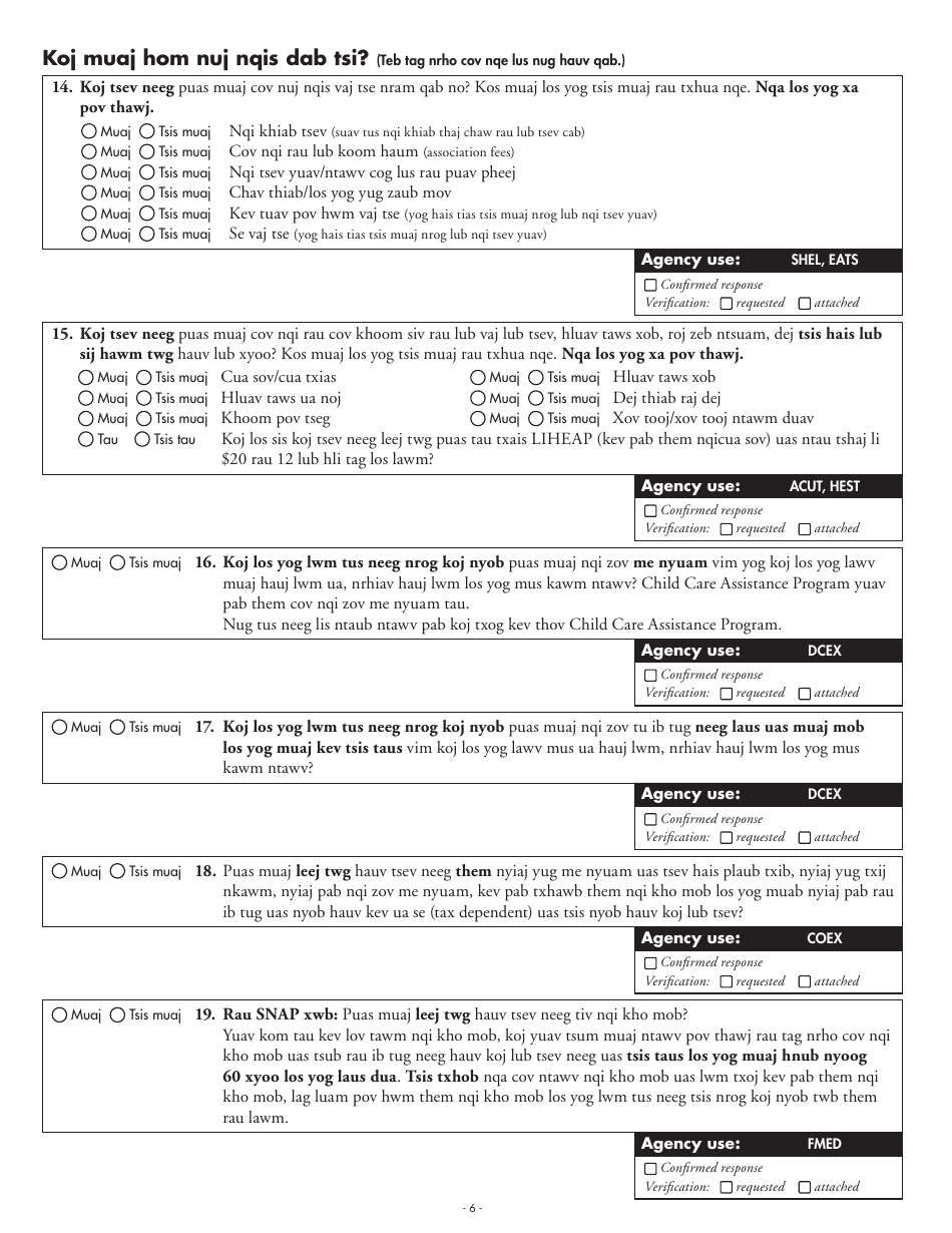 Form DHS-5223-HMN Combined Application Form - Minnesota (Hmong), Page 14