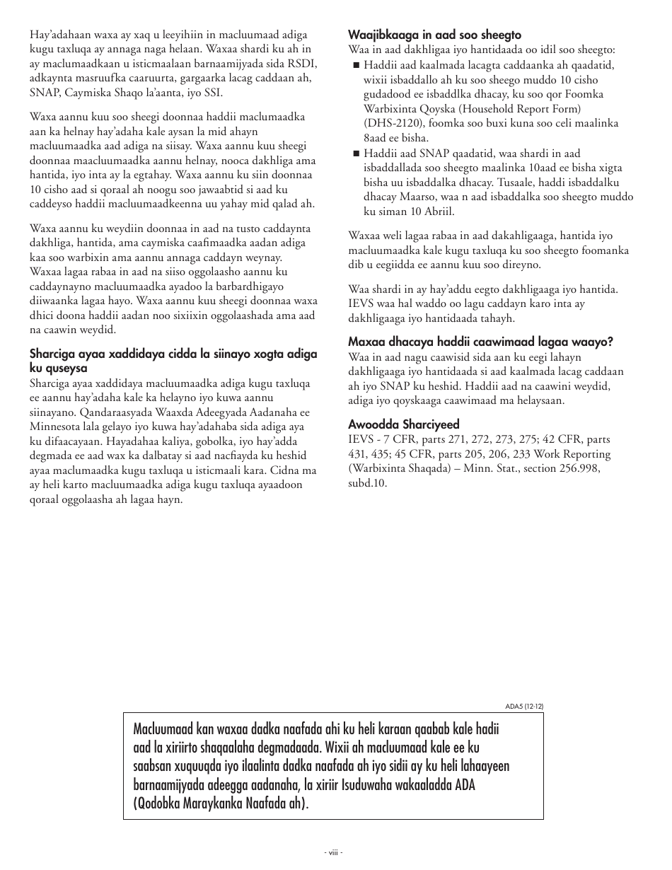 Form DHS-5223-SOM Combined Application Form - Minnesota (Somali), Page 8