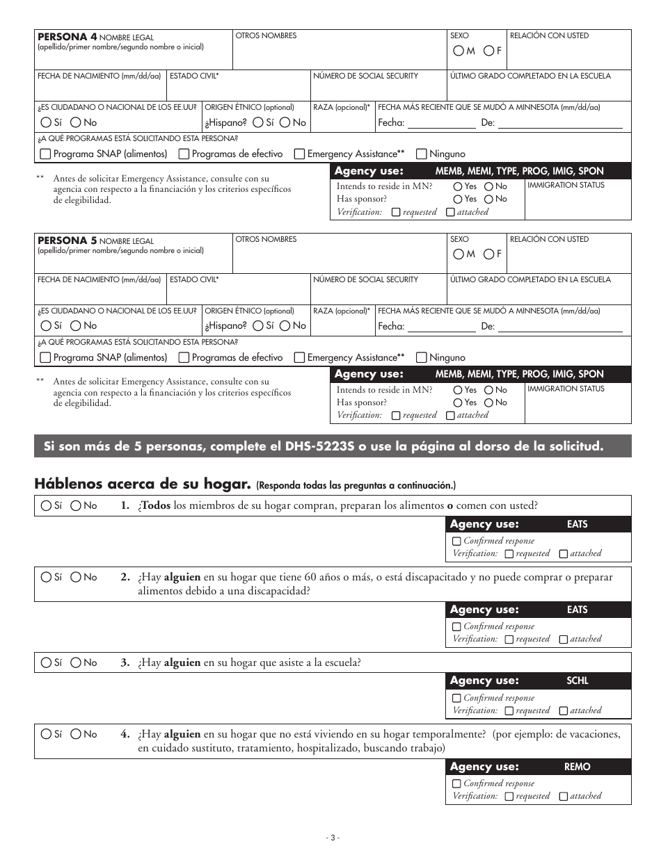 Formulario DHS-5223-SPA Formulario De Solicitud Combinada - Minnesota (Spanish), Page 10