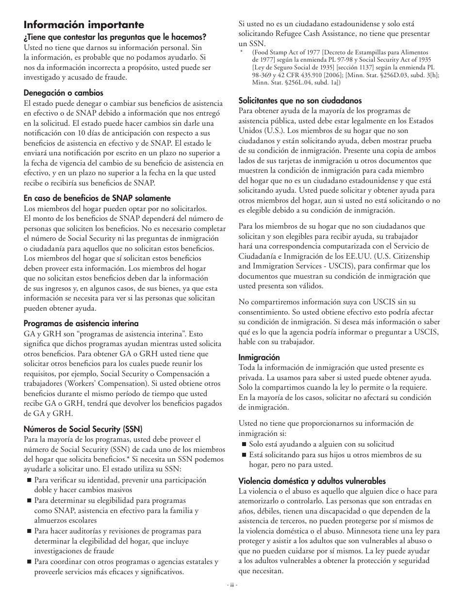 Formulario DHS-5223-SPA Formulario De Solicitud Combinada - Minnesota (Spanish), Page 3