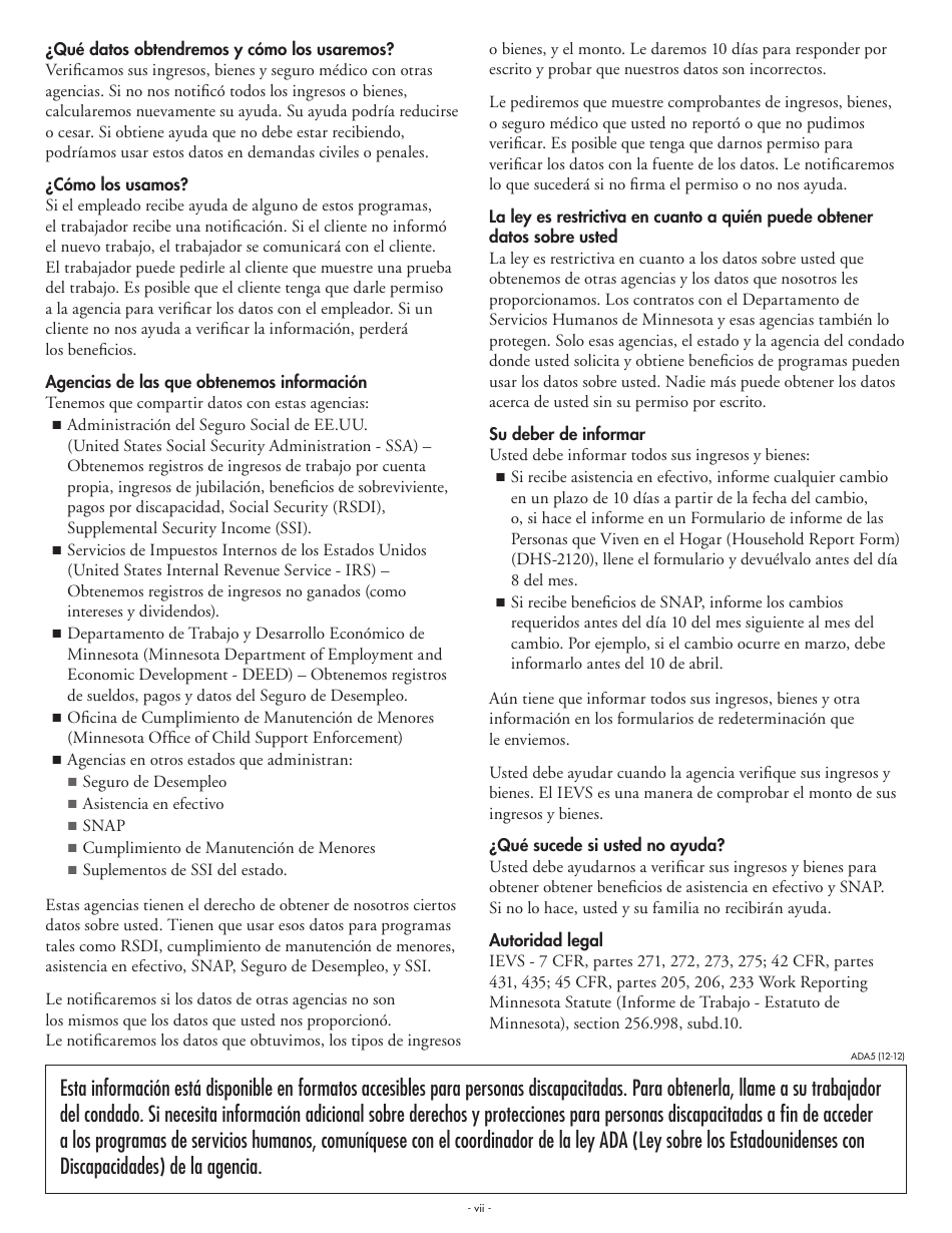 Formulario DHS-5223-SPA Formulario De Solicitud Combinada - Minnesota (Spanish), Page 7