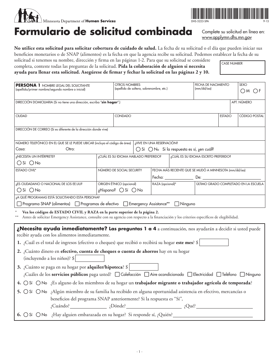 Formulario DHS-5223-SPA Formulario De Solicitud Combinada - Minnesota (Spanish), Page 8