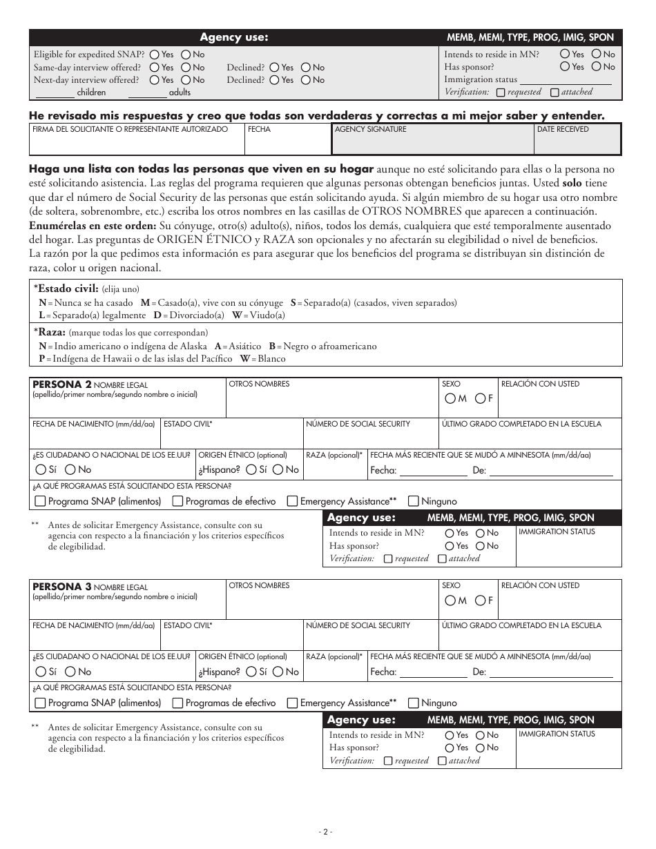 Formulario DHS-5223-SPA Formulario De Solicitud Combinada - Minnesota (Spanish), Page 9