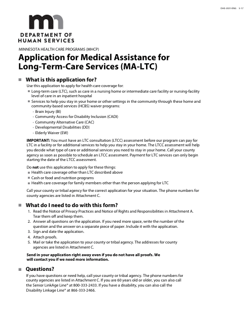 Form DHS-3531-ENG Application for Medical Assistance for Long-Term-Care Services (Ma-Ltc) - Minnesota