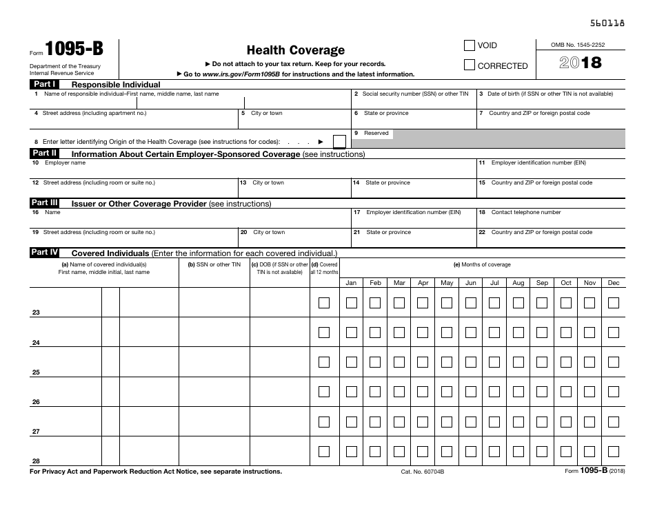 IRS Form 1095-B Health Coverage, Page 1