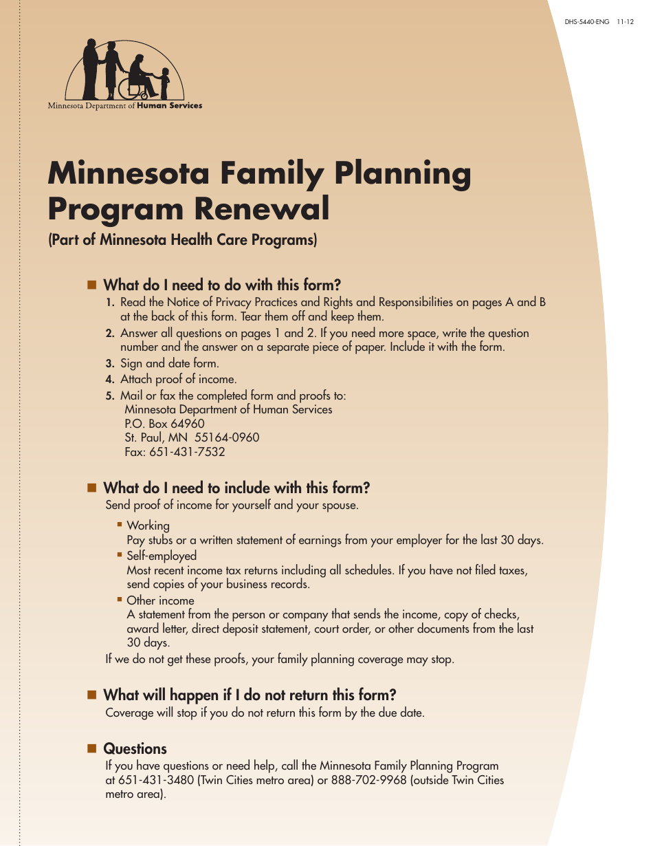Form DHS-5440-ENG Minnesota Family Planning Program Renewal - Minnesota, Page 1
