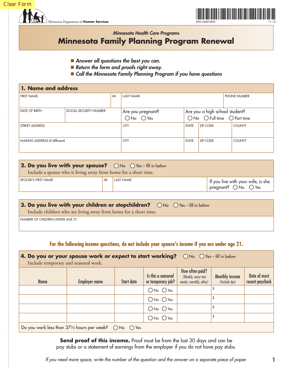 Form DHS-5440-ENG Minnesota Family Planning Program Renewal - Minnesota, Page 3