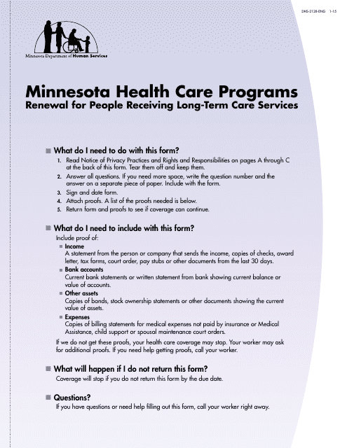 Form DHS-2128-ENG Renewal for People Receiving Long-Term Care Services - Minnesota