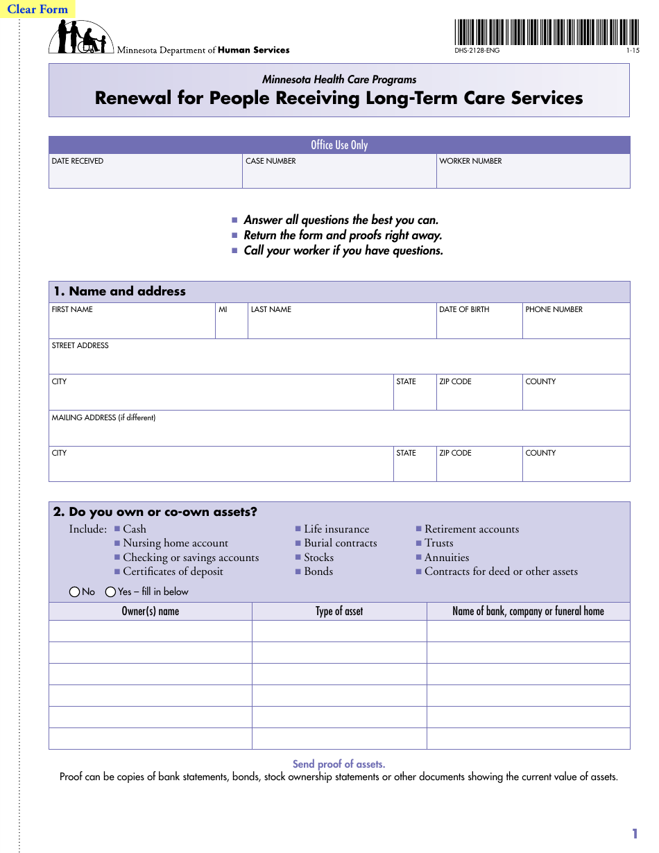 Form DHS-2128-ENG Renewal for People Receiving Long-Term Care Services - Minnesota, Page 3