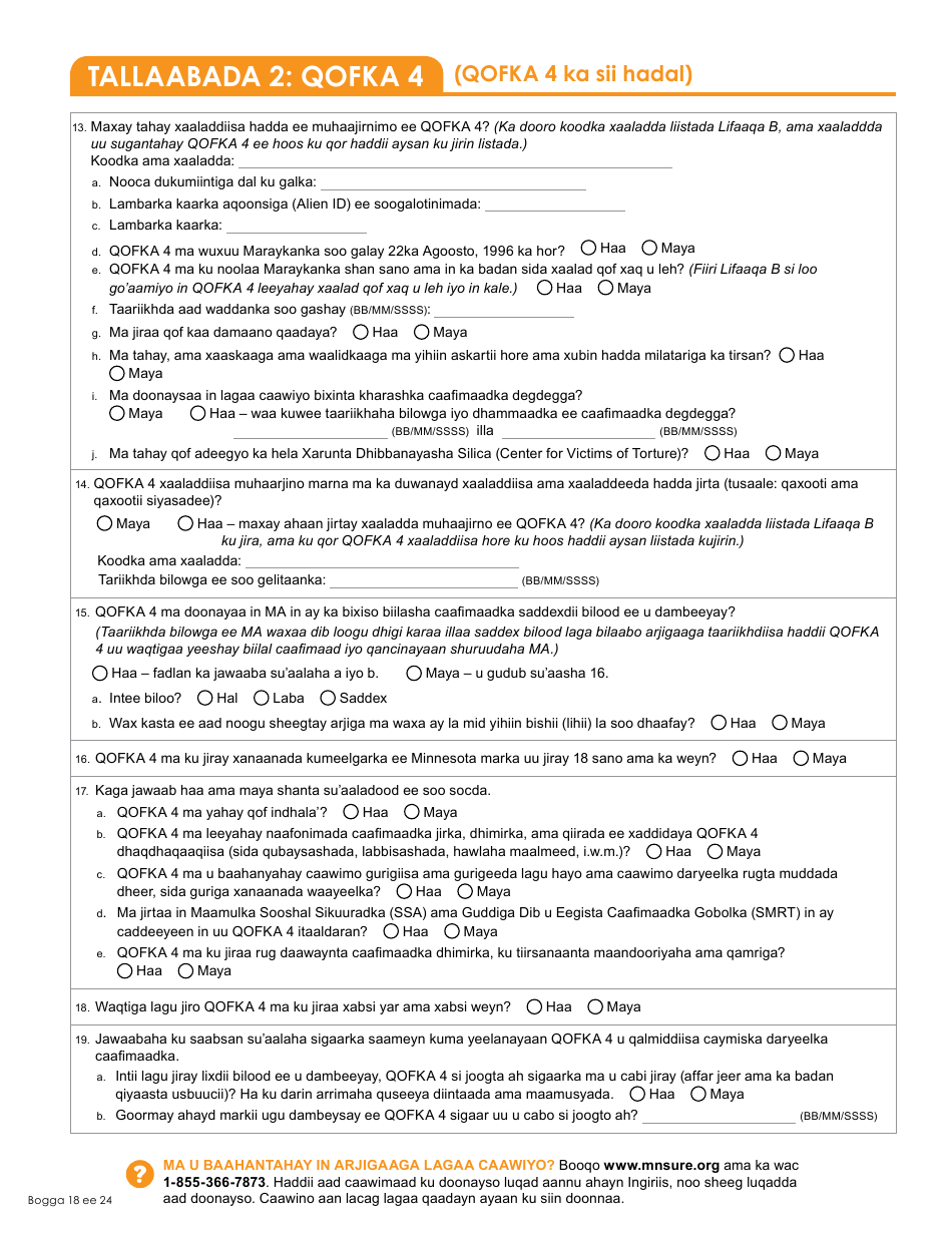 Form DHS-6696-SOM Application for Health Coverage and Help Paying Costs - Minnesota (Somali), Page 20
