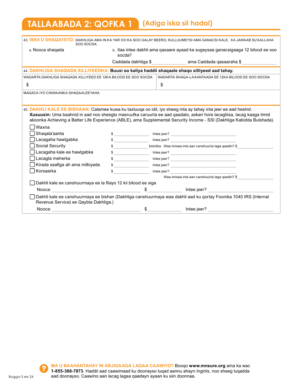 Form DHS-6696-SOM Application for Health Coverage and Help Paying Costs - Minnesota (Somali), Page 7