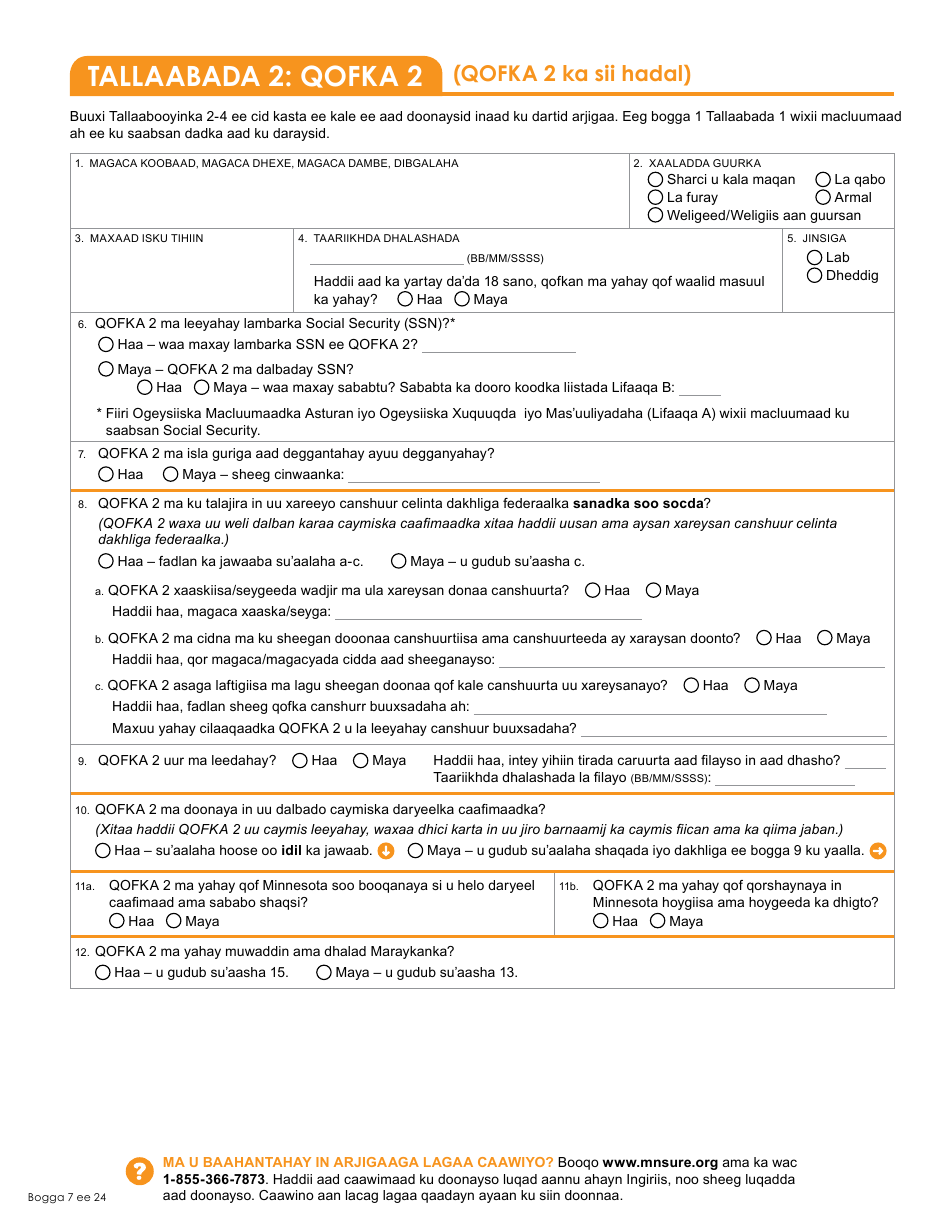 Form DHS-6696-SOM Application for Health Coverage and Help Paying Costs - Minnesota (Somali), Page 9