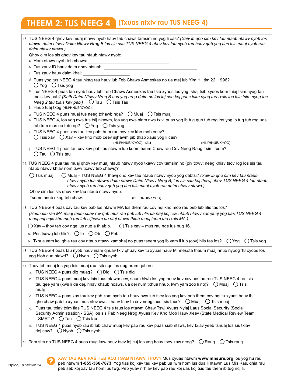 Form DHS-6696-HMN Application for Health Coverage and Help Paying Costs - Minnesota (Hmong), Page 20
