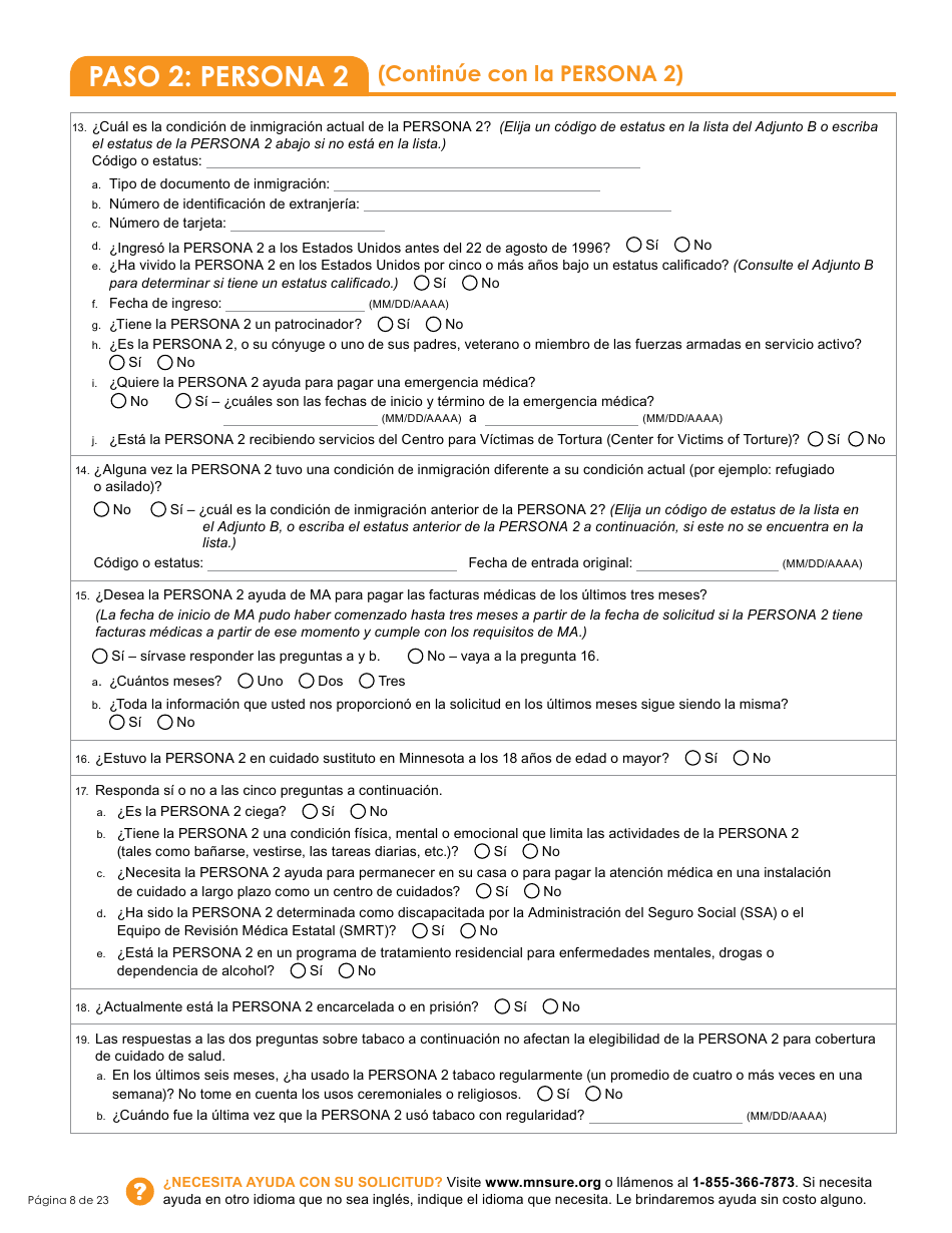 Formulario DHS-6696-SPA Solicitud De Cobertura De Salud Y Ayuda Con El Pago De Costos - Minnesota (Spanish), Page 10