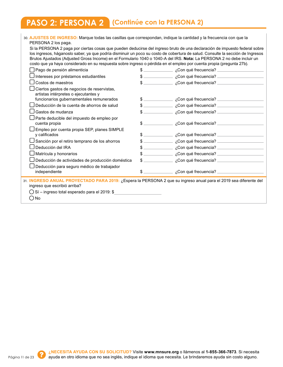 Formulario DHS-6696-SPA Solicitud De Cobertura De Salud Y Ayuda Con El Pago De Costos - Minnesota (Spanish), Page 13