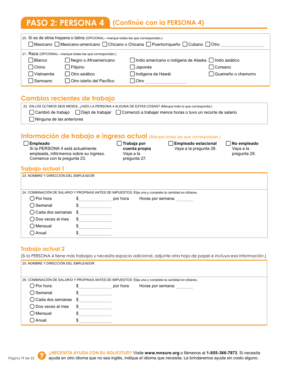 Formulario DHS-6696-SPA Solicitud De Cobertura De Salud Y Ayuda Con El Pago De Costos - Minnesota (Spanish), Page 21