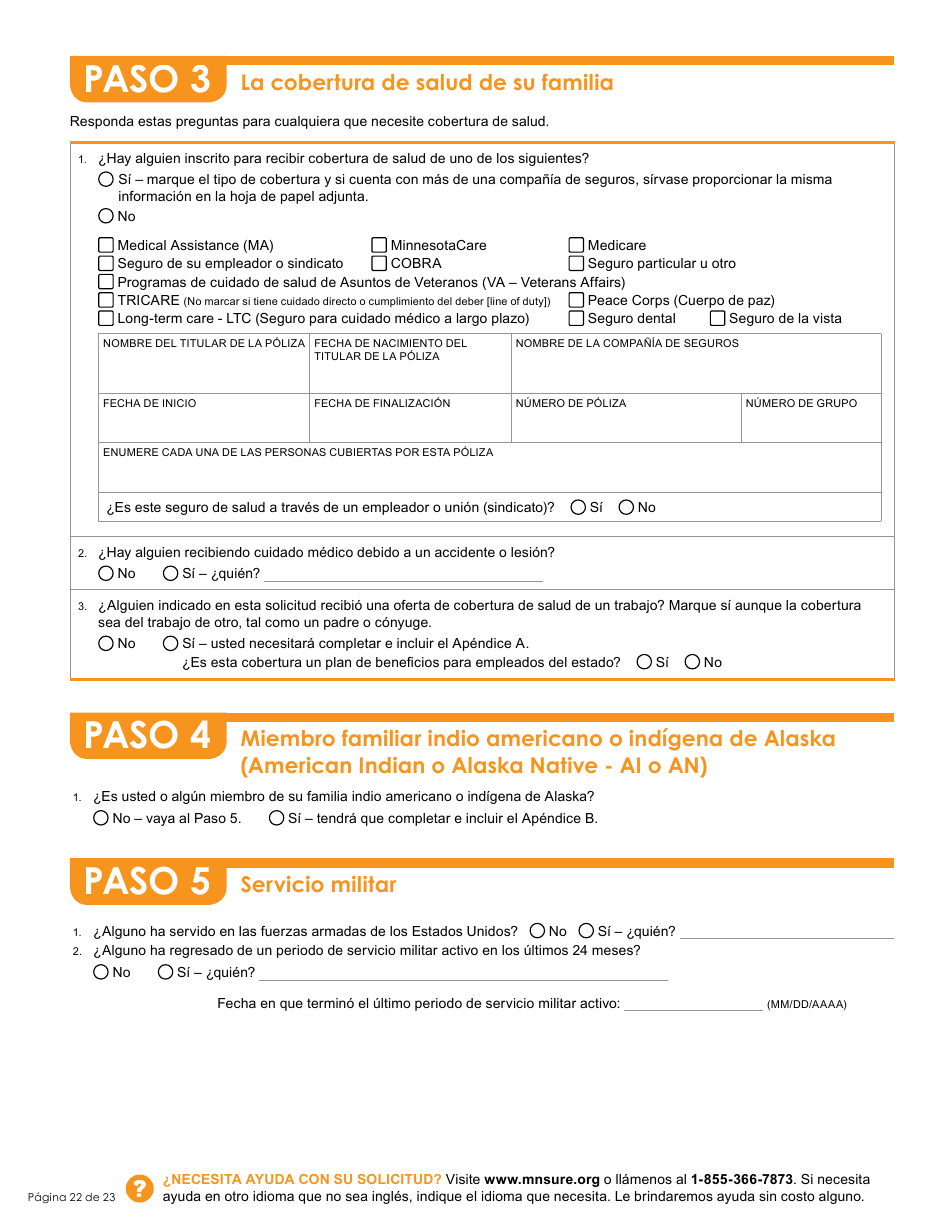 Formulario DHS-6696-SPA Solicitud De Cobertura De Salud Y Ayuda Con El Pago De Costos - Minnesota (Spanish), Page 24