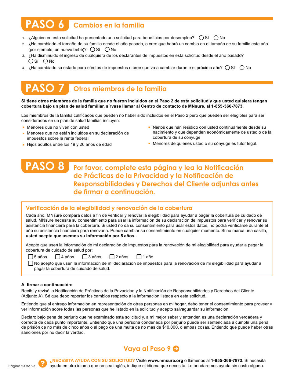 Formulario DHS-6696-SPA Solicitud De Cobertura De Salud Y Ayuda Con El Pago De Costos - Minnesota (Spanish), Page 25