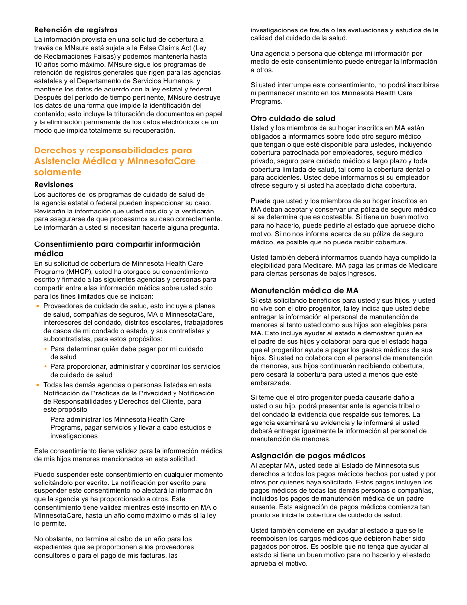 Formulario DHS-6696-SPA Solicitud De Cobertura De Salud Y Ayuda Con El Pago De Costos - Minnesota (Spanish), Page 32
