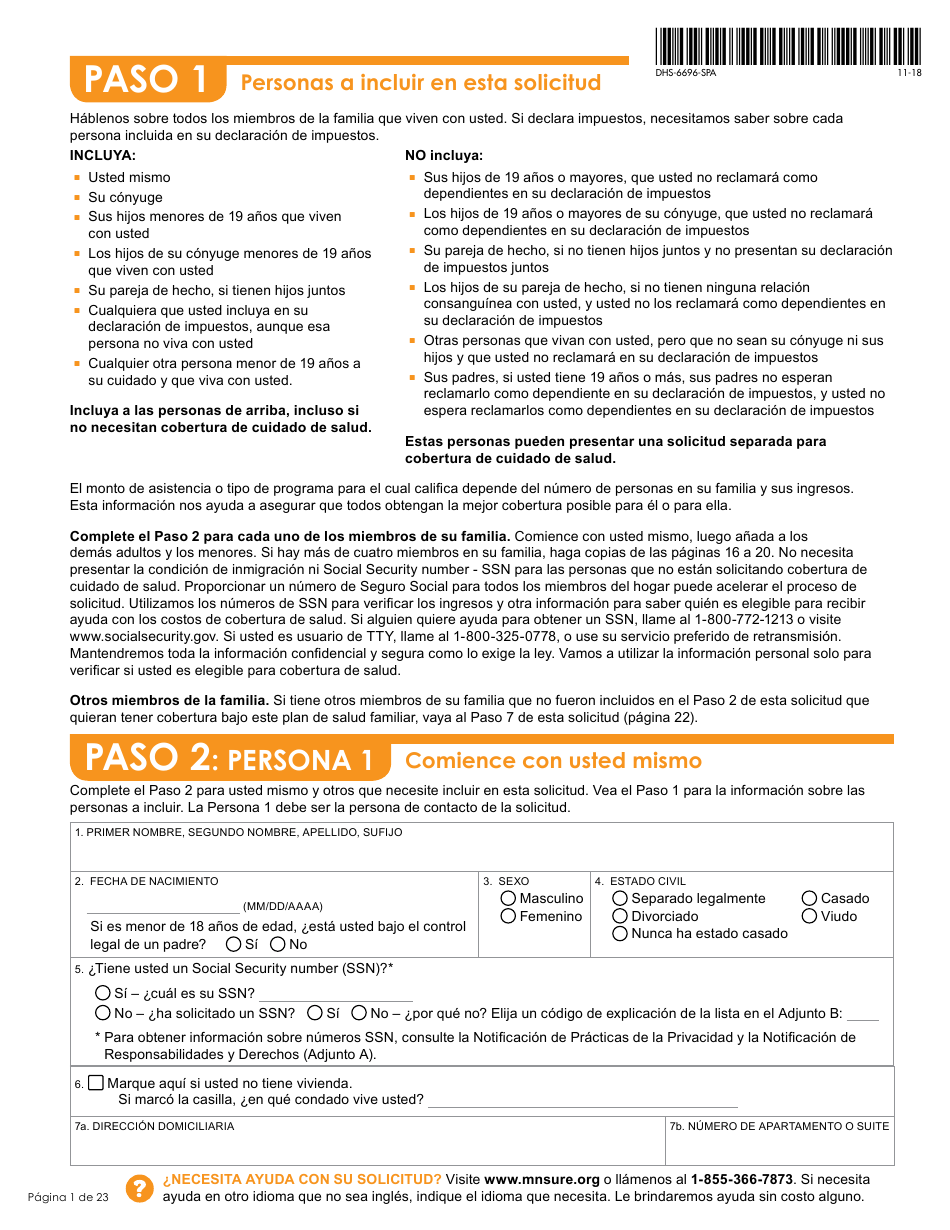 Formulario DHS-6696-SPA Solicitud De Cobertura De Salud Y Ayuda Con El Pago De Costos - Minnesota (Spanish), Page 3