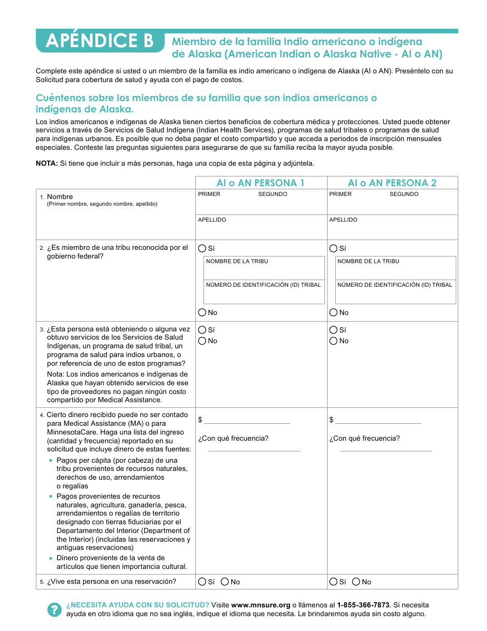 Formulario DHS-6696-SPA Solicitud De Cobertura De Salud Y Ayuda Con El Pago De Costos - Minnesota (Spanish), Page 44