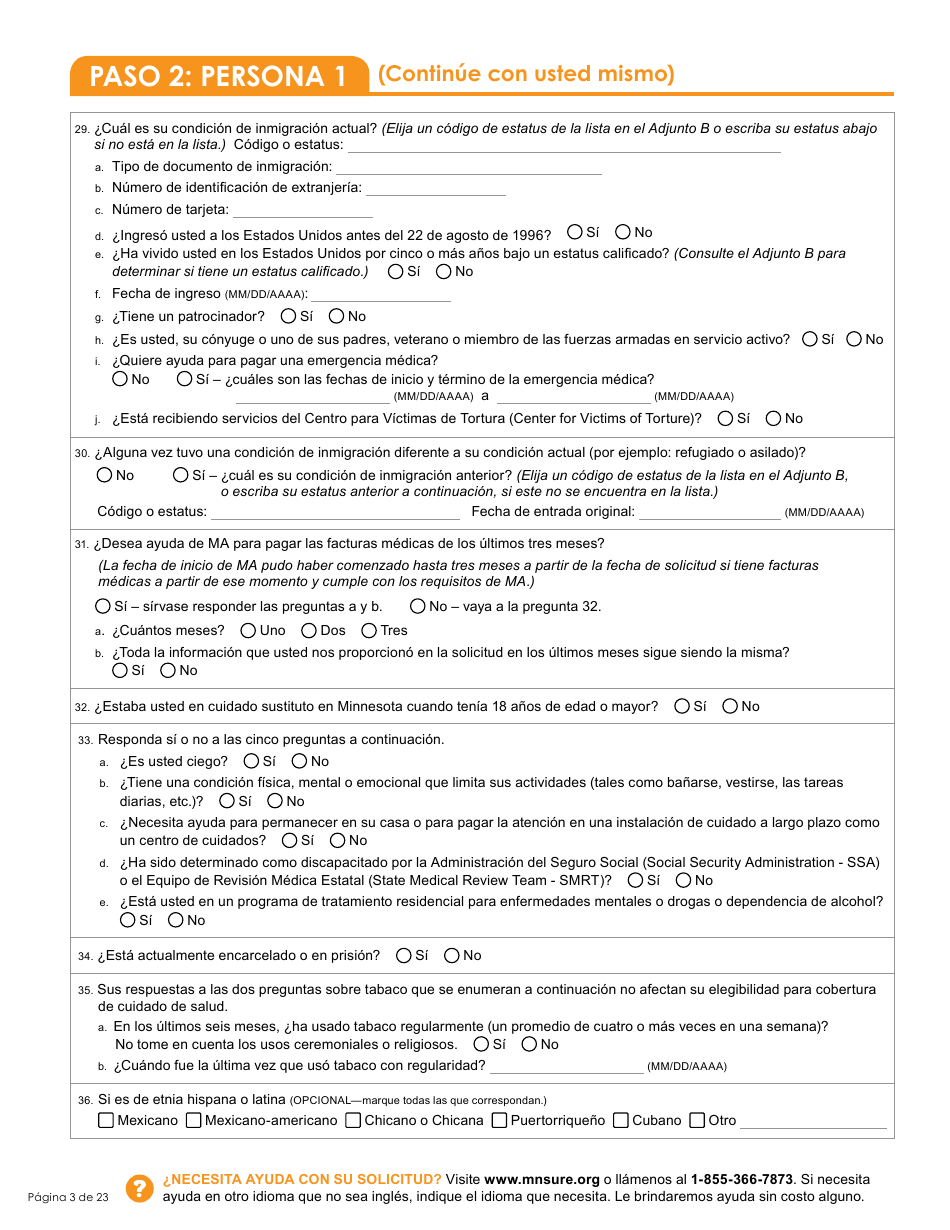 Formulario DHS-6696-SPA Solicitud De Cobertura De Salud Y Ayuda Con El Pago De Costos - Minnesota (Spanish), Page 5