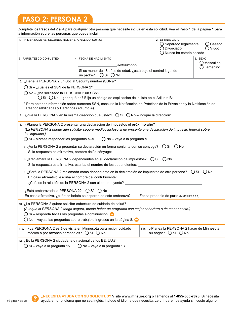 Formulario DHS-6696-SPA Solicitud De Cobertura De Salud Y Ayuda Con El Pago De Costos - Minnesota (Spanish), Page 9