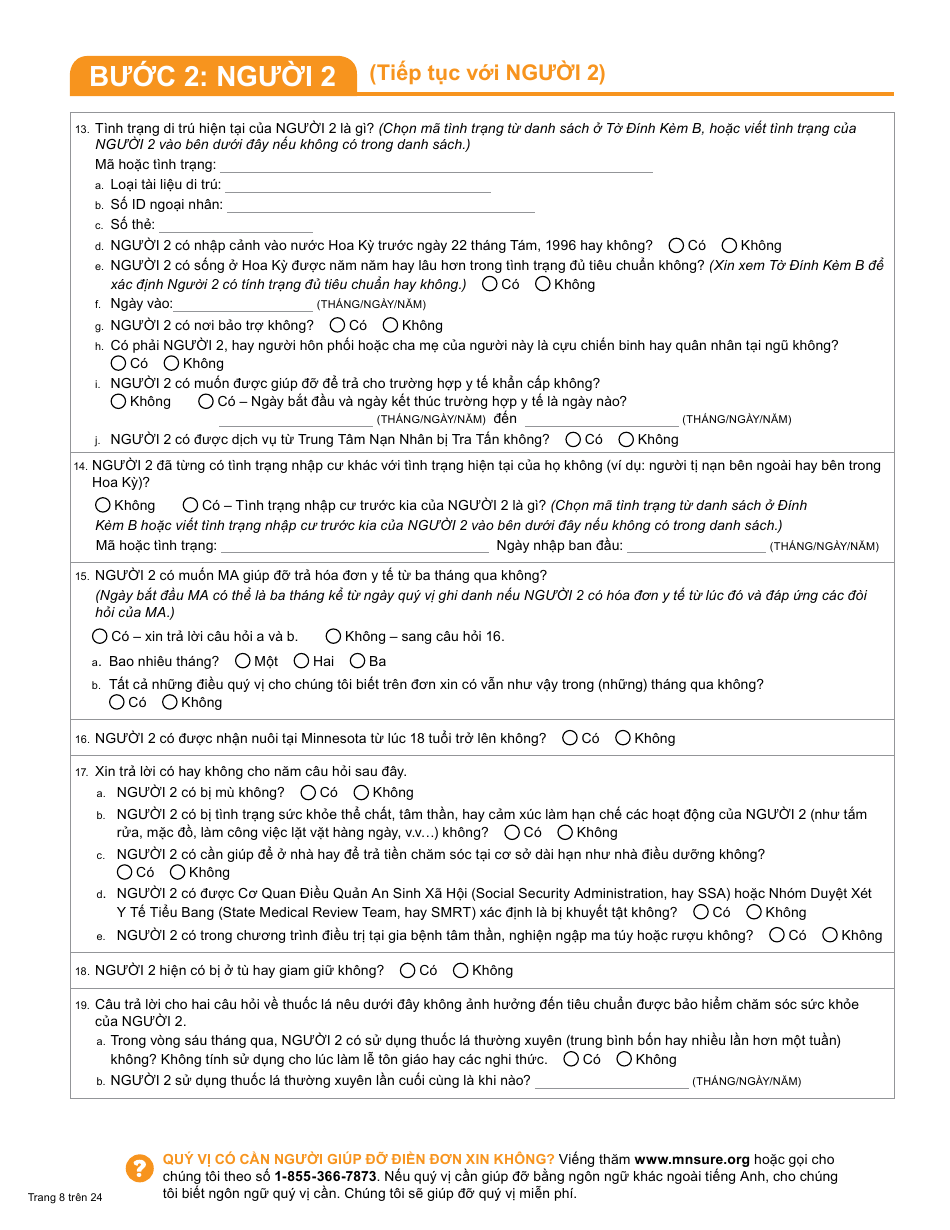 Form DHS-6696-VIE Application for Health Coverage and Help Paying Costs - Minnesota (Vietnamese), Page 10