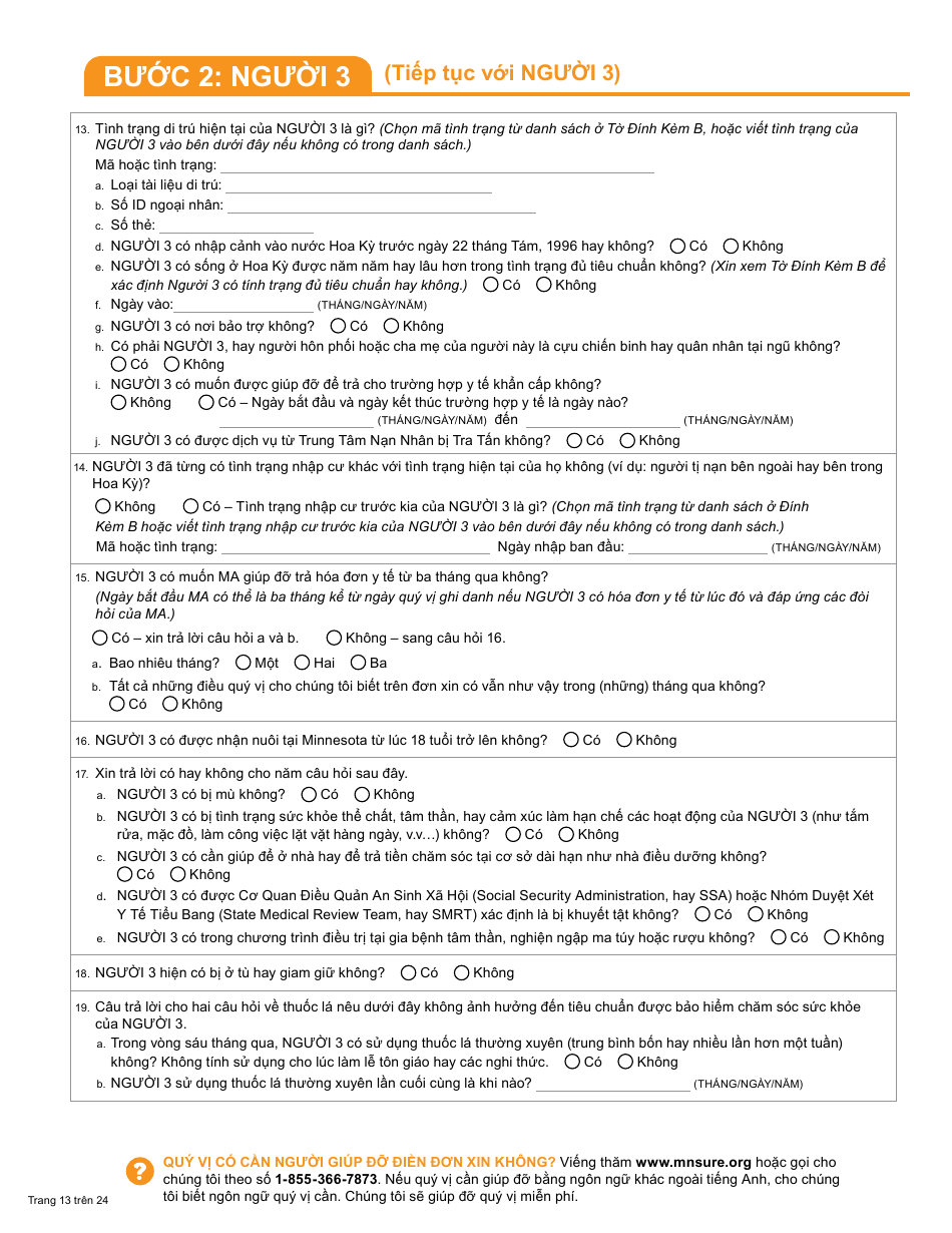 Form DHS-6696-VIE Application for Health Coverage and Help Paying Costs - Minnesota (Vietnamese), Page 15