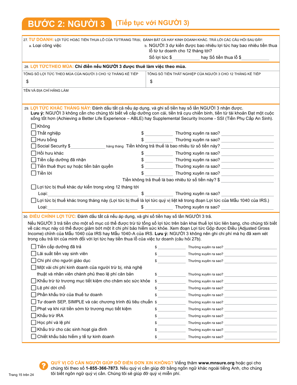 Form DHS-6696-VIE Application for Health Coverage and Help Paying Costs - Minnesota (Vietnamese), Page 17