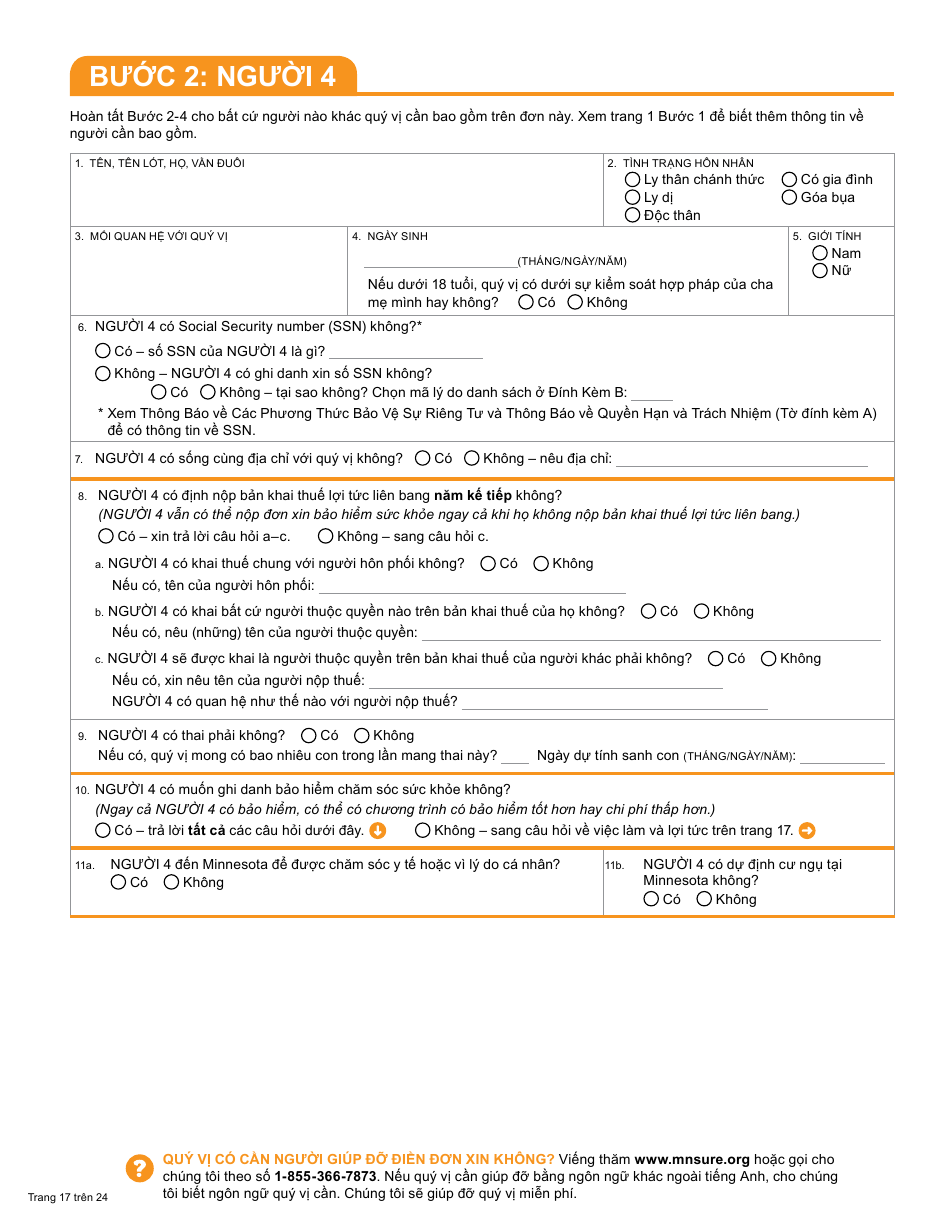 Form DHS-6696-VIE Application for Health Coverage and Help Paying Costs - Minnesota (Vietnamese), Page 19