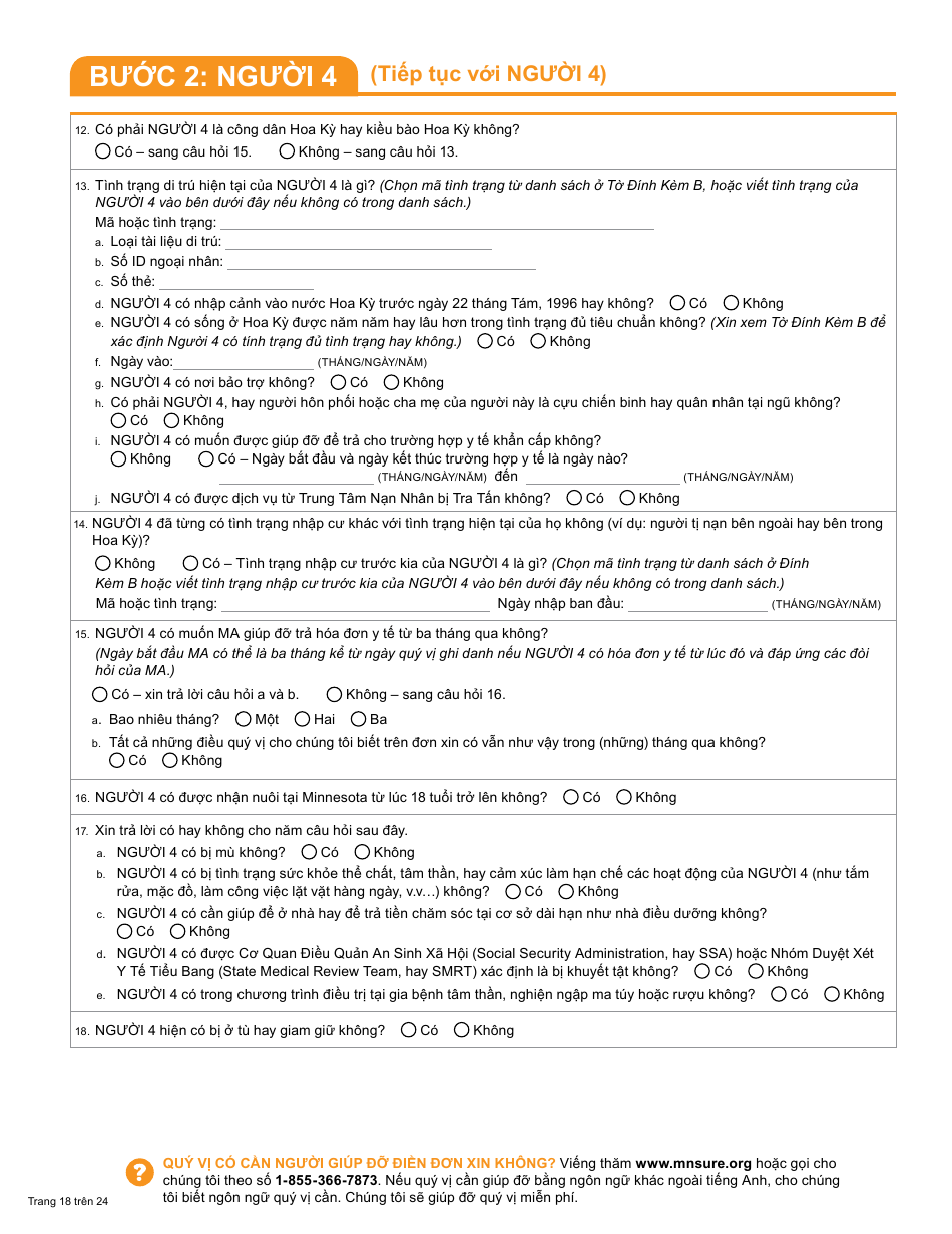 Form DHS-6696-VIE Application for Health Coverage and Help Paying Costs - Minnesota (Vietnamese), Page 20
