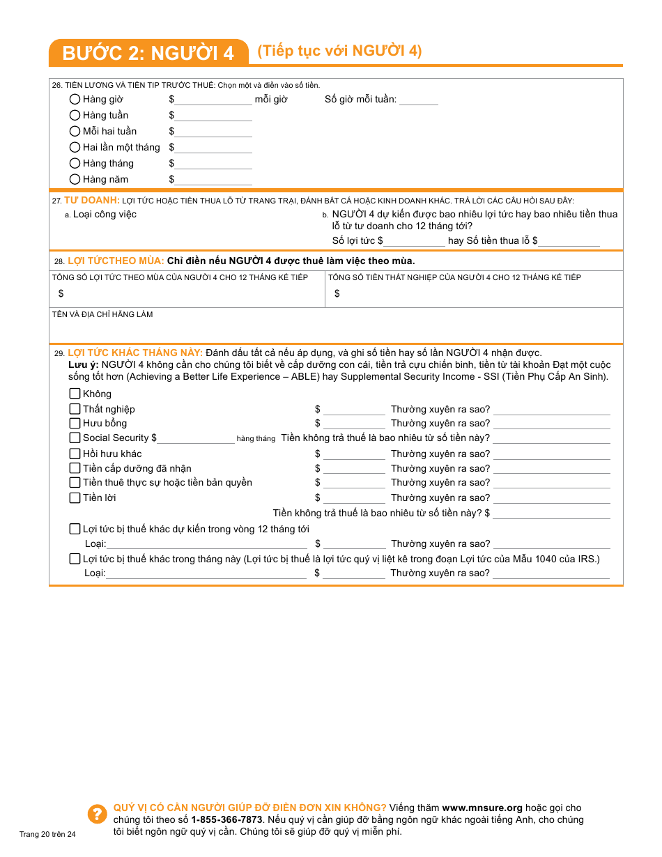 Form DHS-6696-VIE Application for Health Coverage and Help Paying Costs - Minnesota (Vietnamese), Page 22