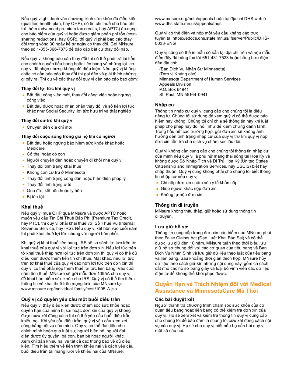 Form DHS-6696-VIE Application for Health Coverage and Help Paying Costs - Minnesota (Vietnamese), Page 31