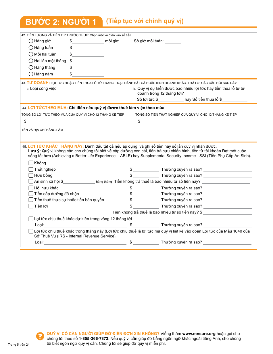 Form DHS-6696-VIE Application for Health Coverage and Help Paying Costs - Minnesota (Vietnamese), Page 7