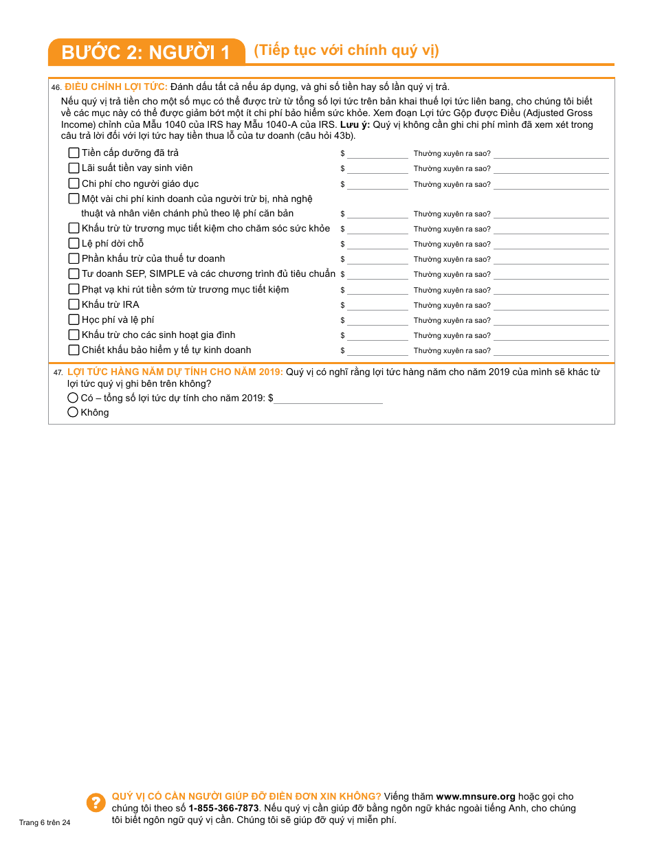 Form DHS-6696-VIE Application for Health Coverage and Help Paying Costs - Minnesota (Vietnamese), Page 8