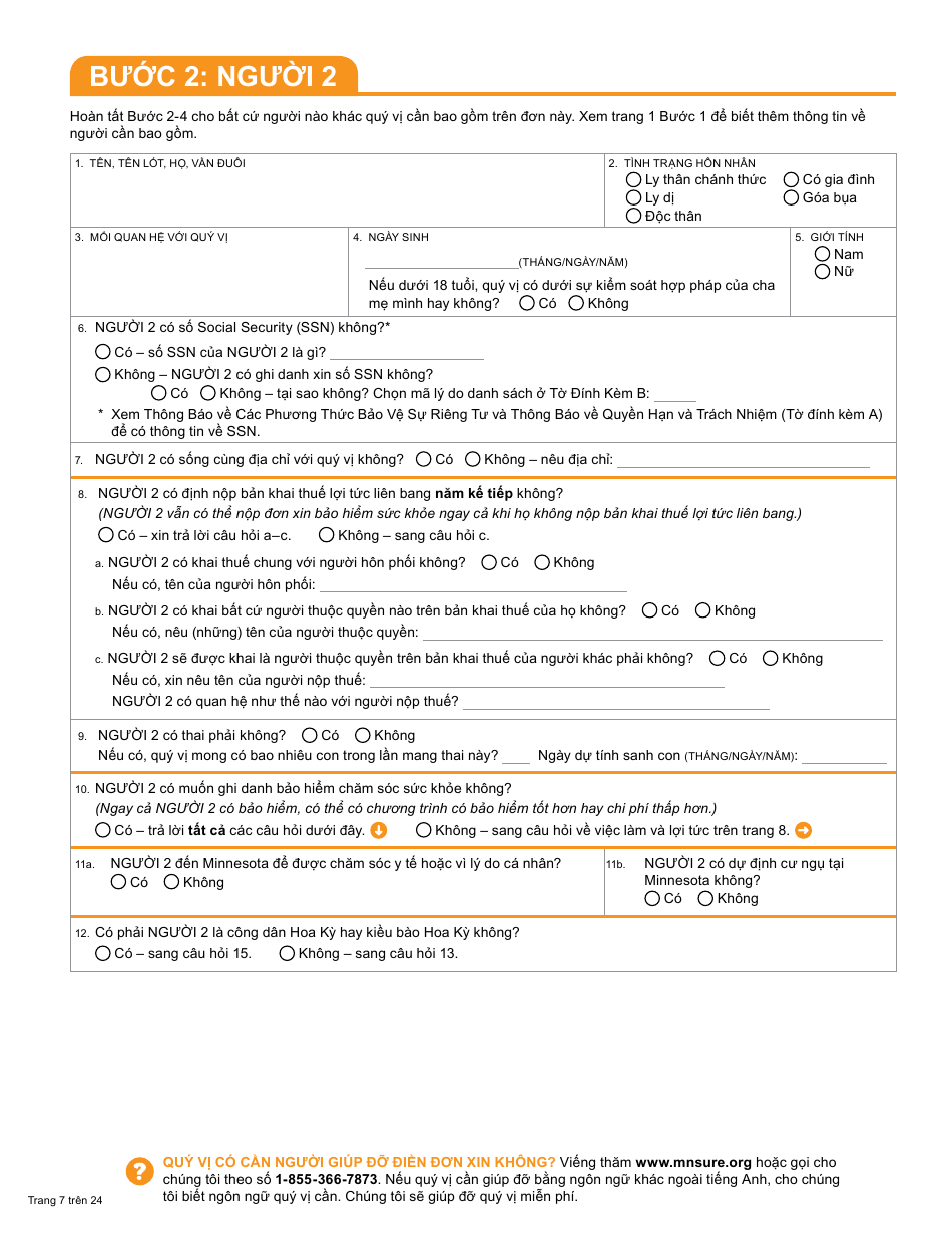 Form DHS-6696-VIE Application for Health Coverage and Help Paying Costs - Minnesota (Vietnamese), Page 9