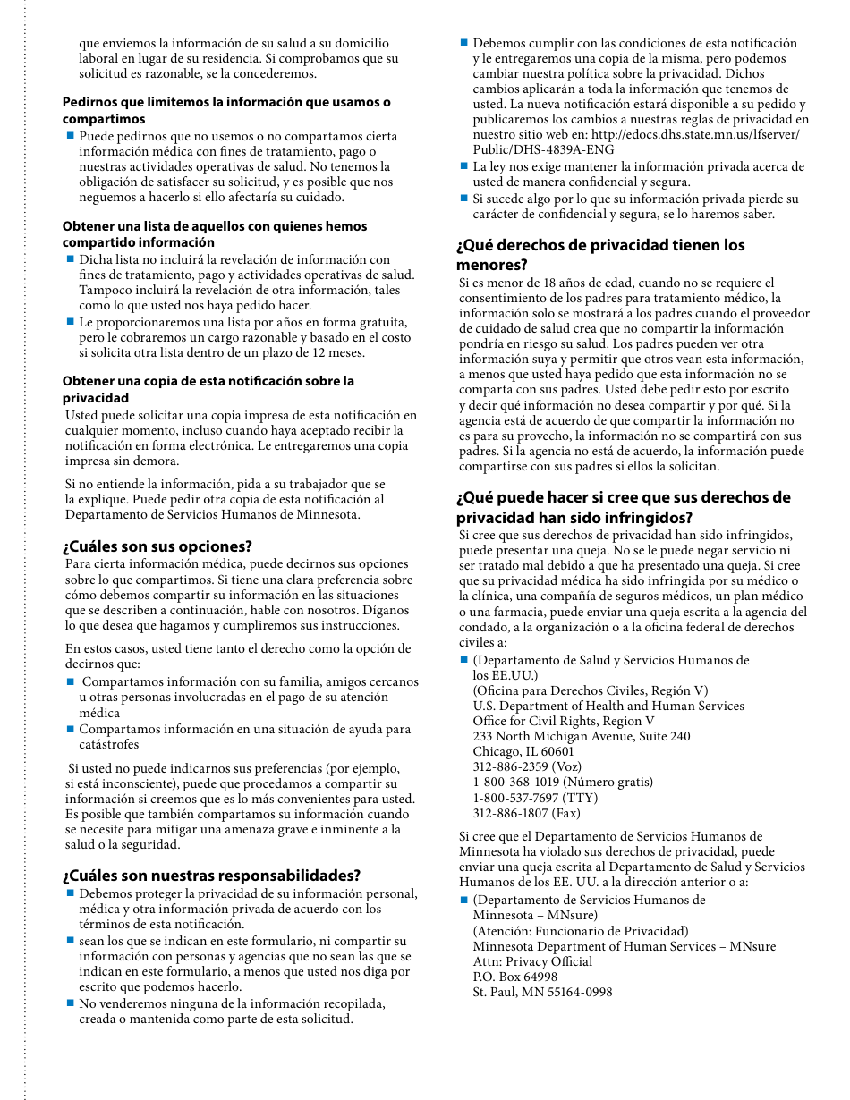 Formulario DHS-4740-SPA Solicitud Del Minnesota Family Planning Program (Programa De Planificacion Familiar De Minnesota) - Minnesota (Spanish), Page 11