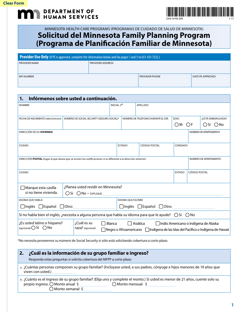 Formulario DHS-4740-SPA Solicitud Del Minnesota Family Planning Program (Programa De Planificacion Familiar De Minnesota) - Minnesota (Spanish), Page 3