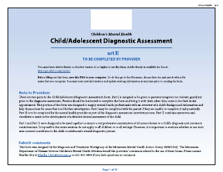 Form DHS-5704B-ENG Child/Adolescent Diagnostic Assessment - Part II: Provider - Minnesota
