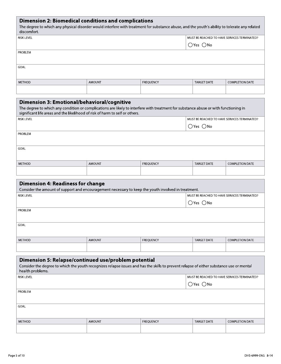 Form DHS-6999-ENG Youth Act Treatment Plan - Minnesota, Page 5