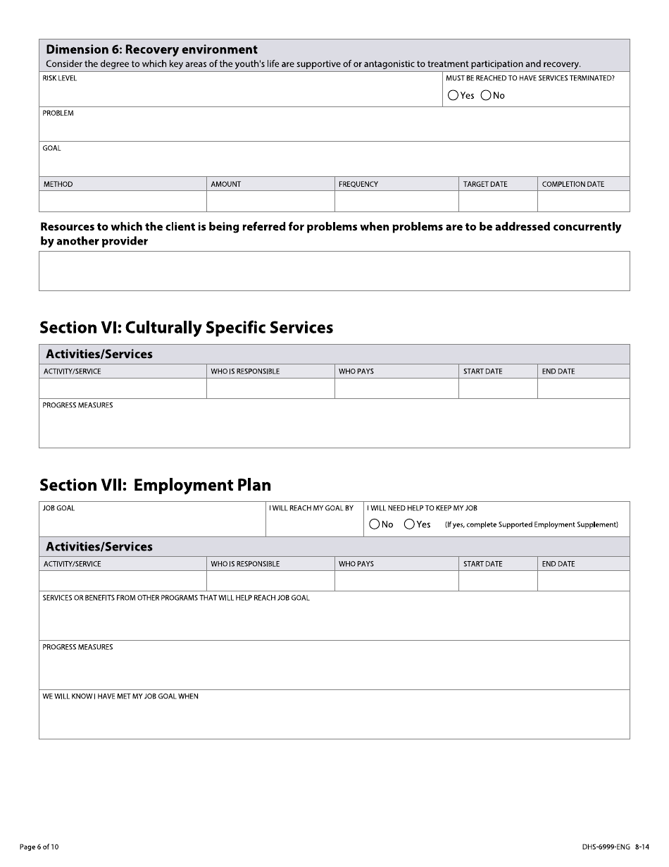 Form DHS-6999-ENG Youth Act Treatment Plan - Minnesota, Page 6