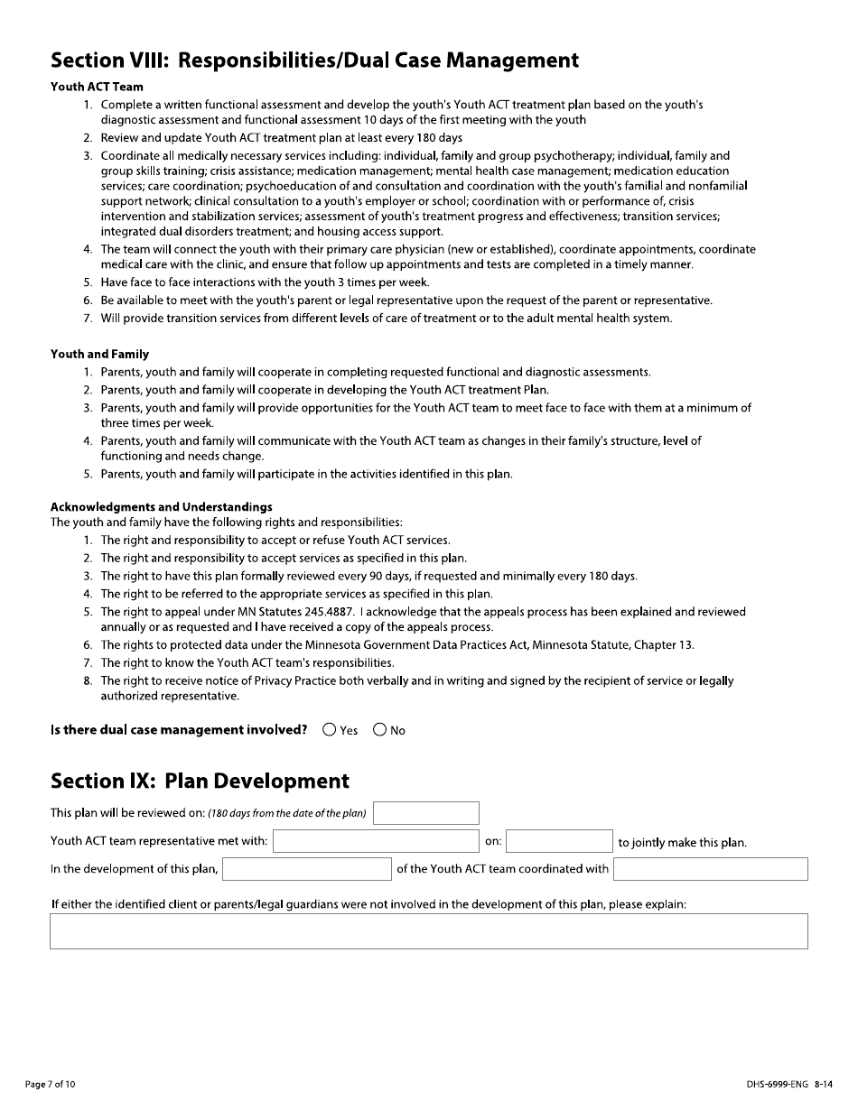 Form DHS-6999-ENG Youth Act Treatment Plan - Minnesota, Page 7