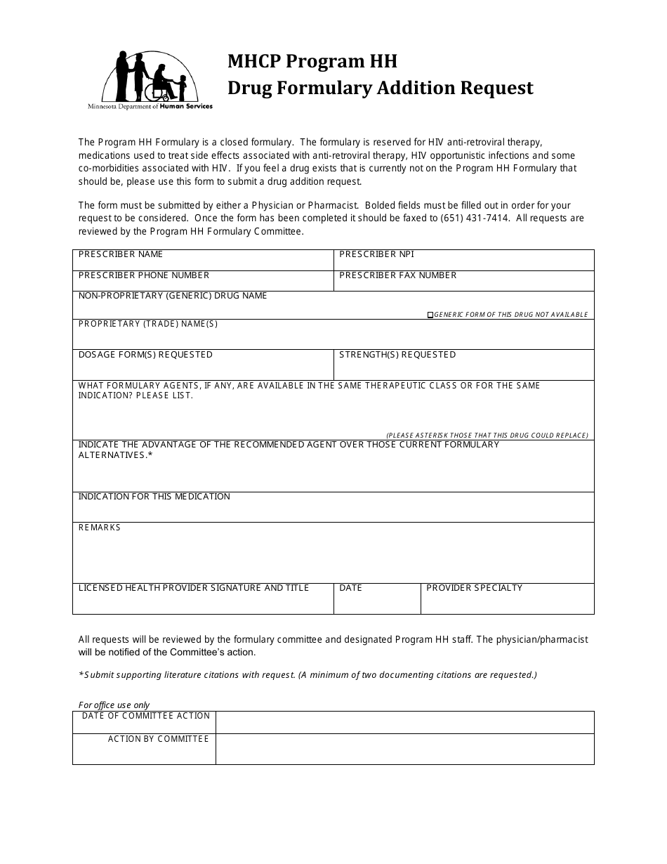 Drug Formulary Addition Request Form - Mhcp Program Hh - Minnesota, Page 1