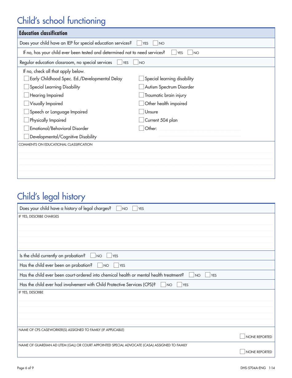 Form DHS-5704A-ENG Child / Adolescent Diagnostic Assessment - Part I: Parent / Caregiver - Minnesota, Page 6